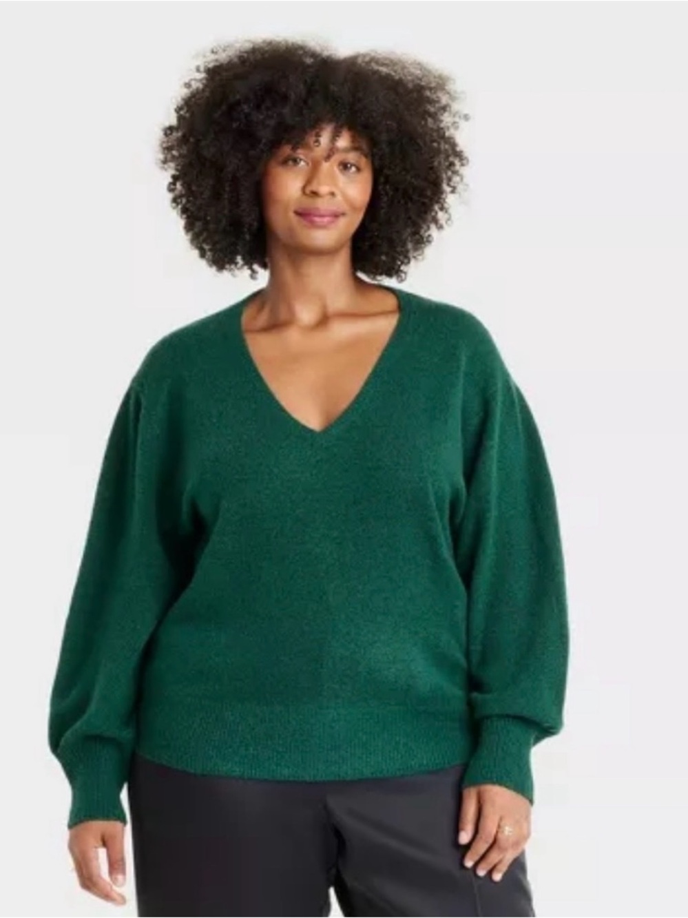 A New Day Women's Cozy Knit V-Neck Pullover Sweater Green Size 1X